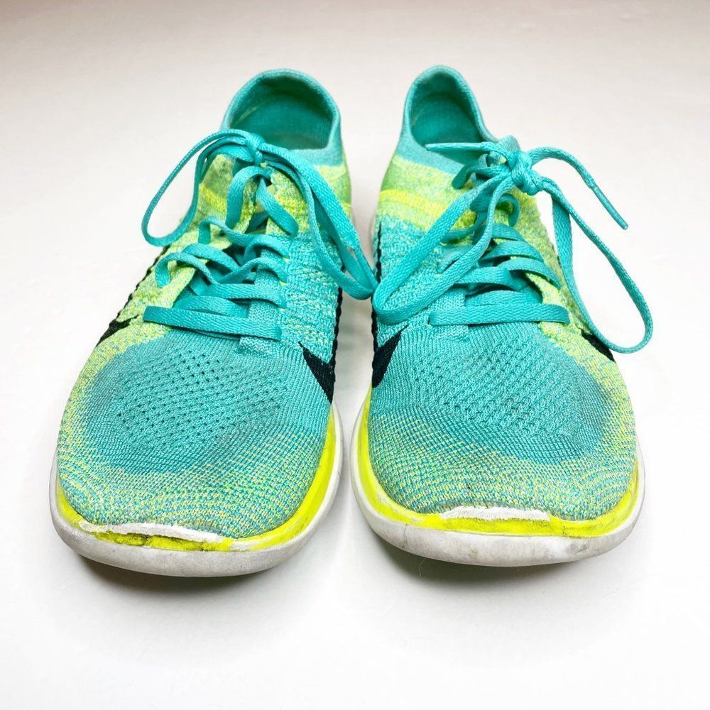 Nike Free 4.0 Flyknit Running Shoes 631050-300 Teal Electric Green Women's 9 - Picture 4 of 7